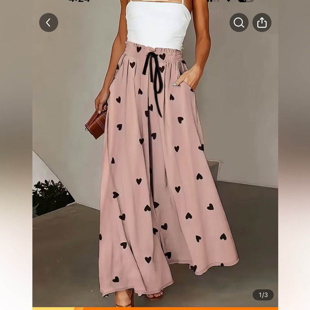 Random heart print wide legs pants New